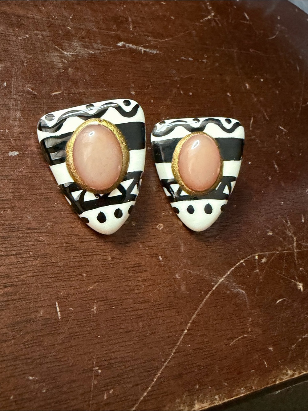 Vintage 80s Izwin Chicago Ceramic Statement Earrings Hand Painted New Wave Art